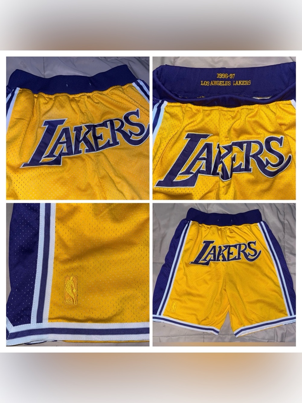 Los Angeles Lakers Yellow 1996-1997 NBA Season Retro Mesh Basketball Shorts